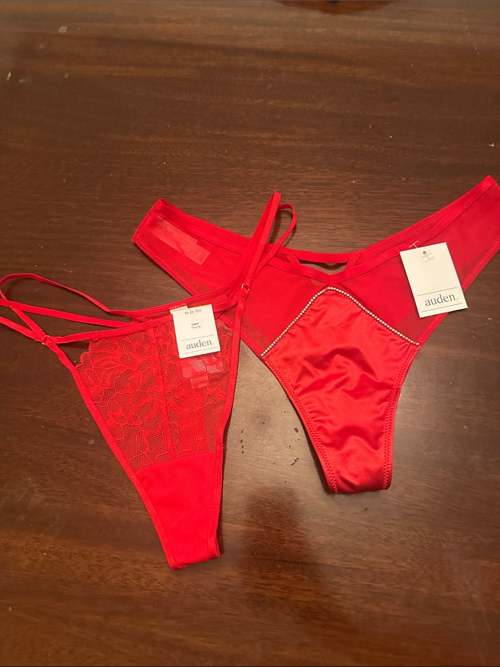 Auden Red Lace & Satin Thong Panties set of 2